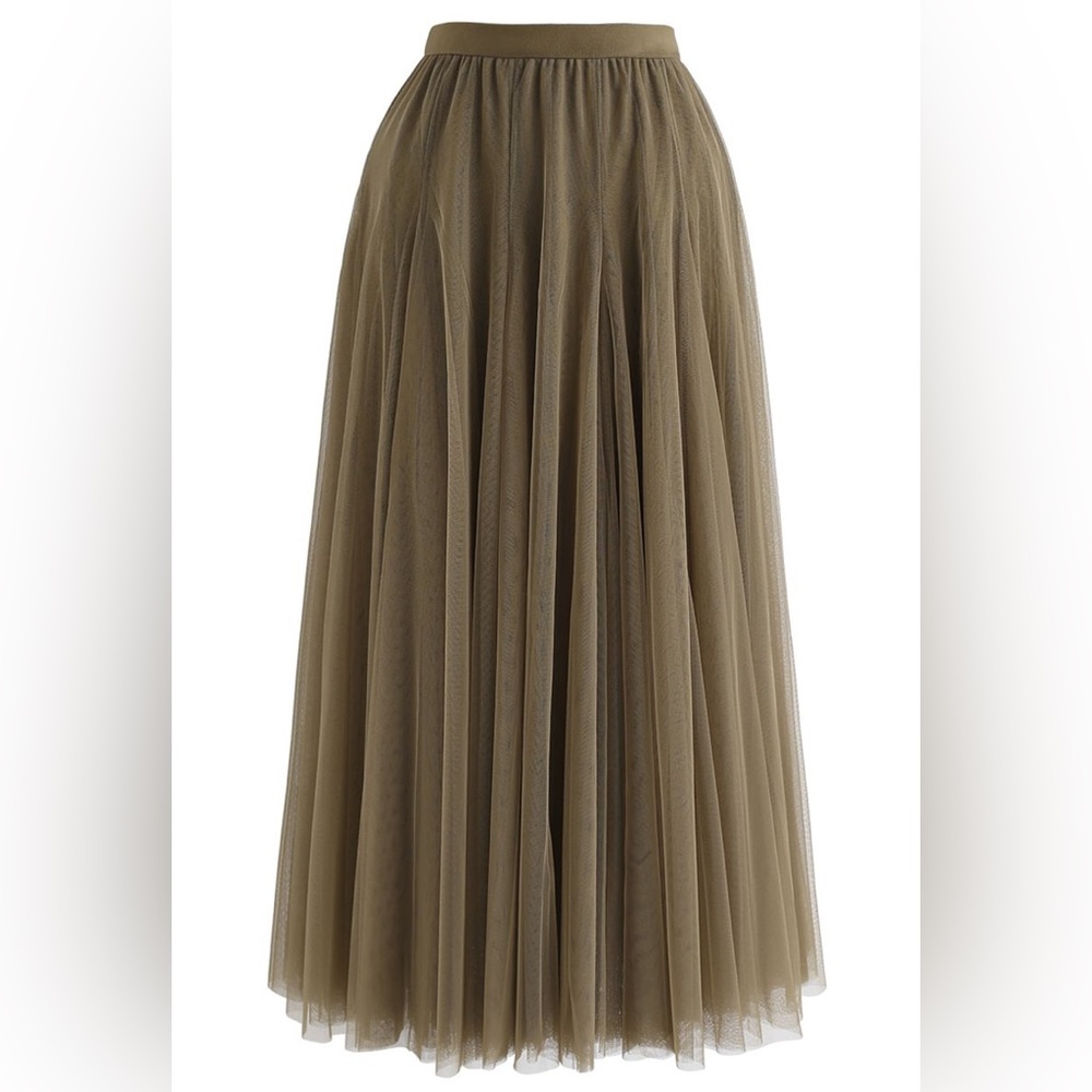Chicwish MY SECRET GARDEN TULLE MAXI SKIRT IN ARMY GREEN